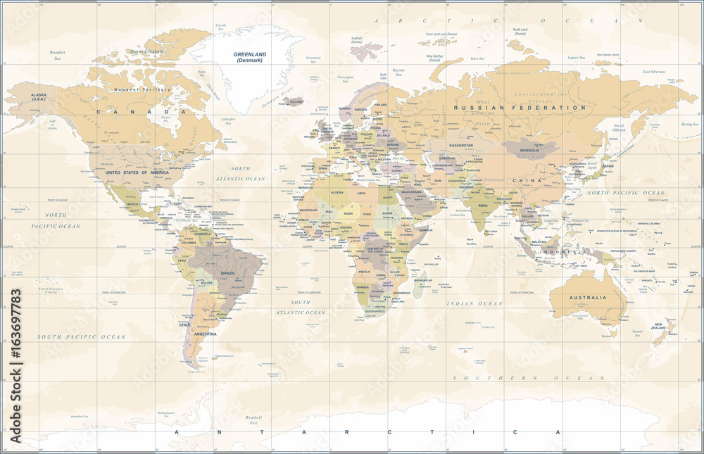 Vintage World Map - Ilustracja wektorowa