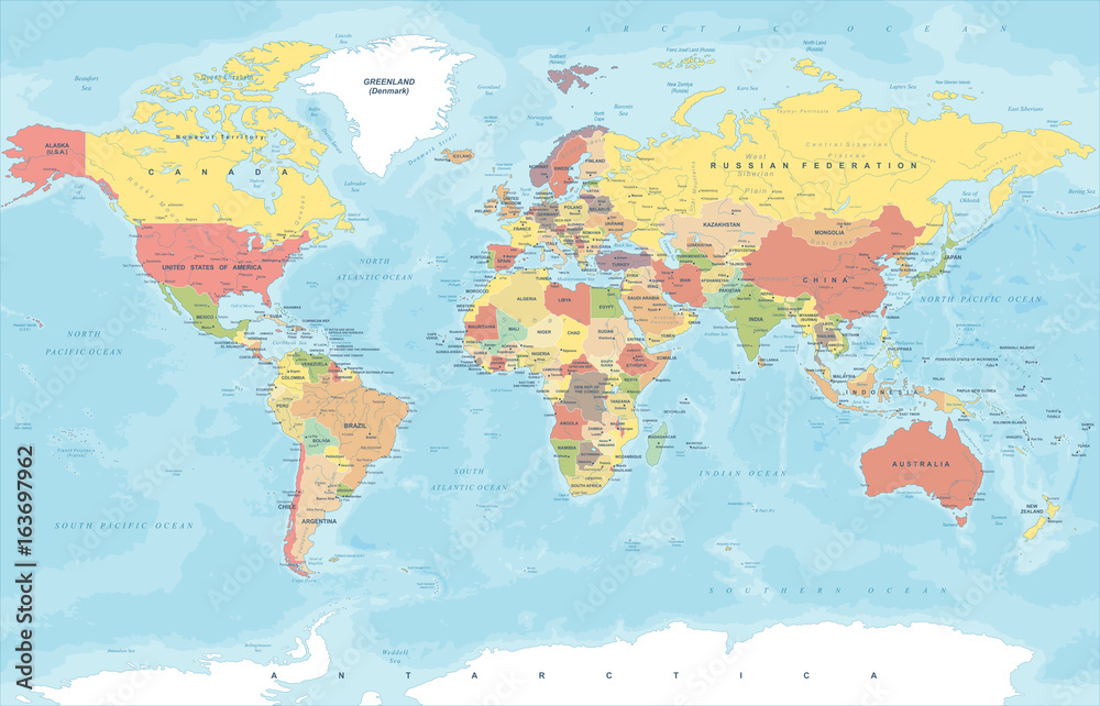 Fototapeta premium Vintage Mapa Świata Kolorowej - Ilustracji Wektorowych