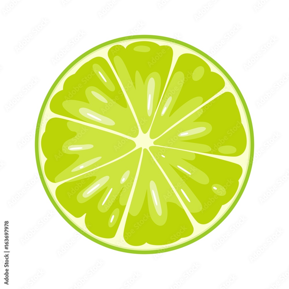 Slice of lime on white background. Flat color illustration Slice of lime on white background. Flat color illustration