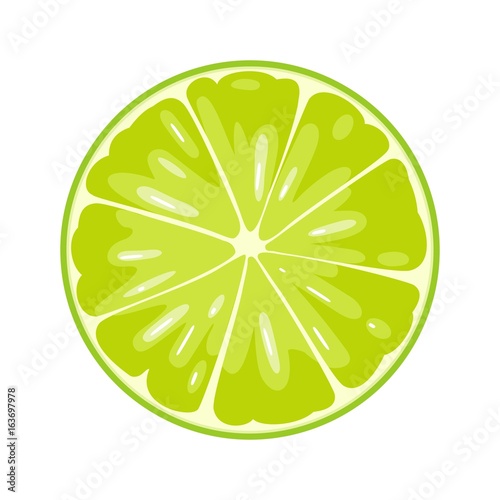 Slice of lime on white background. Flat color illustration