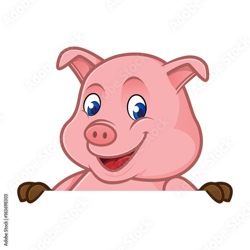 Pig cartoon holding blank sign