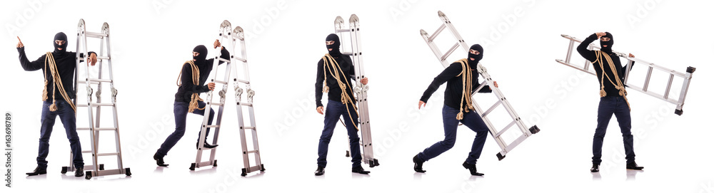 Fototapeta premium Burglar wearing balaclava isolated on white