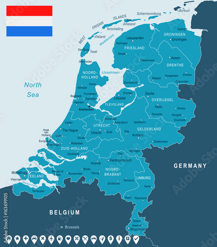 Fotografie, Obraz Netherlands - map and flag illustration