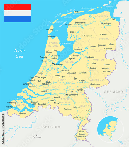 Valokuva Netherlands - map and flag illustration