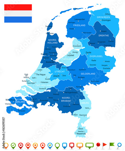 Netherlands - map and flag illustration