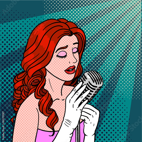 Jazz singer pop art. Performer of soul and blues in comic style. Vector illustration.