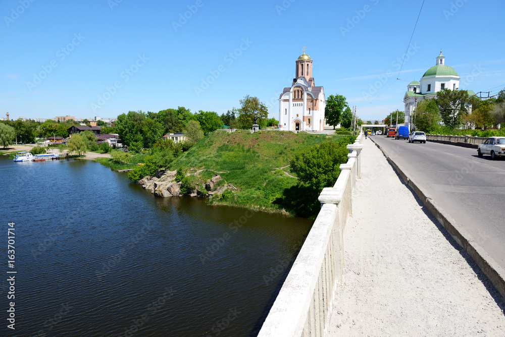 The view on building of organ music and Ros river, Bila Tserkva, Ukraine