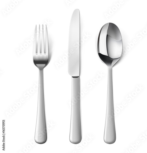 Set of fork, knife and spoon isolated on white. Vector illustration. Ready for your design.