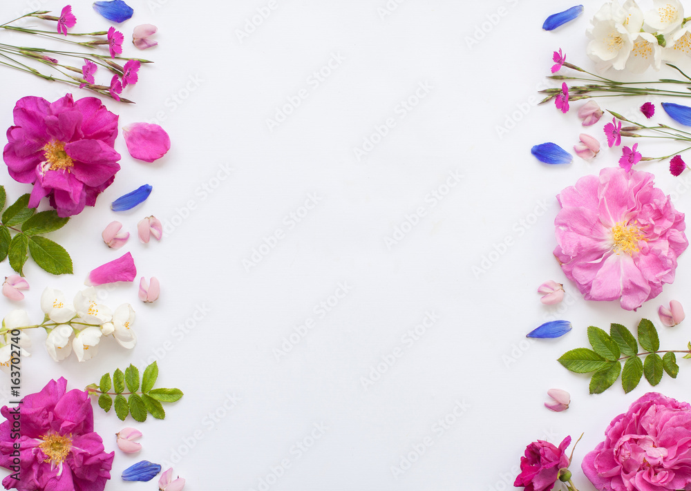 Romantic flower flat lay witj emty spase Romantic flower flat lay witj emty spase