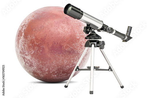 Fototapeta Naklejka Na Ścianę i Meble -  Telescope with Mars, 3D rendering