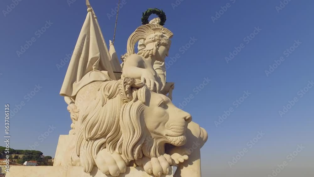 The beautiful statues on the top of Augusta Street Arch in Lisbon The beautiful statues on the top of Augusta Street Arch in Lisbon