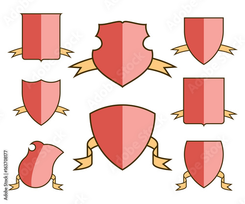 Heraldic escutcheons for coat of arms with ribbons set, shield templates, isolated vector photo