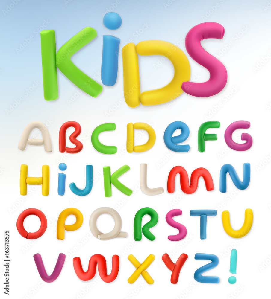 Naklejka premium 3d plastic font. Children and school vector set