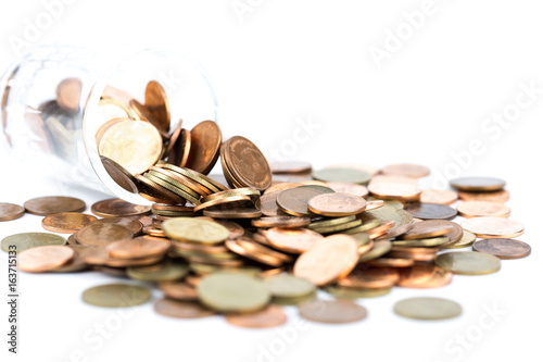 Coin stacks on a white background