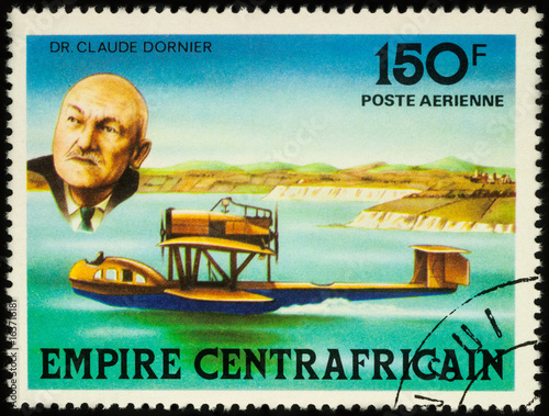 German inventor Claude Dornier and his hydroplane on postage stamp photo