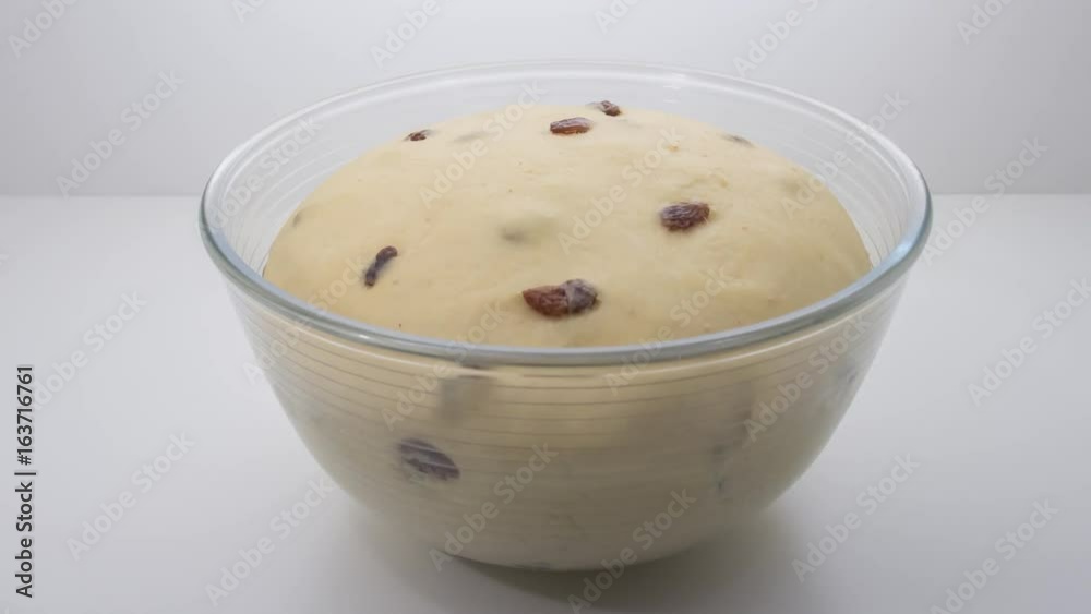 Time Lapse of rising organic milk bread dough in glass bowl. Time Lapse of rising organic milk bread dough in glass bowl.
