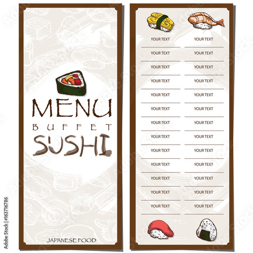 menu japanese food sushi restaurant template design hand drawing graphic.