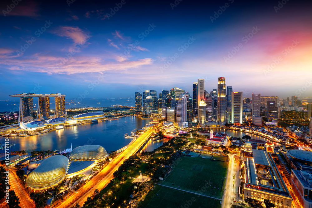 Naklejka premium Panoramę Singapuru, dzielnicę biznesową Singapuru, Singapur