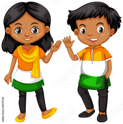Boy and girl from India waving hands
