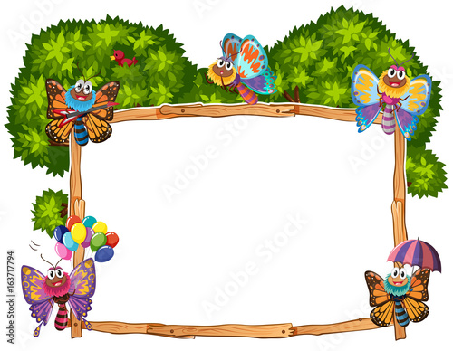 Border template with butterflies in garden