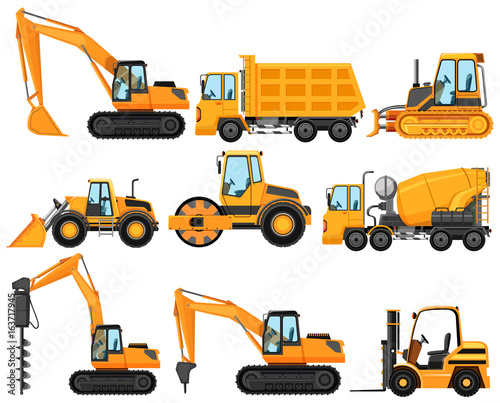 Different types of construction trucks