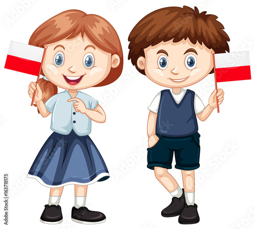Boy and girl with Poland flag