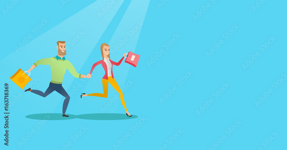 People running in a hurry to the store on sale. People running in a hurry to the store on sale.