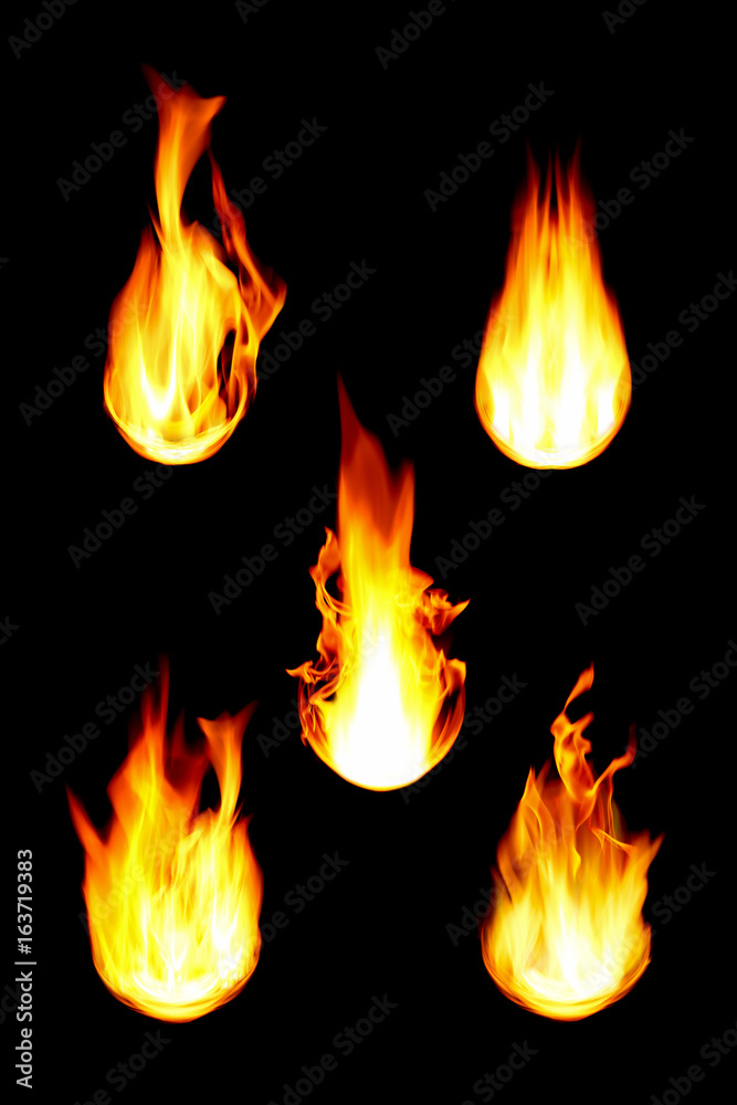 five fire balls isolated on black five fire balls isolated on black