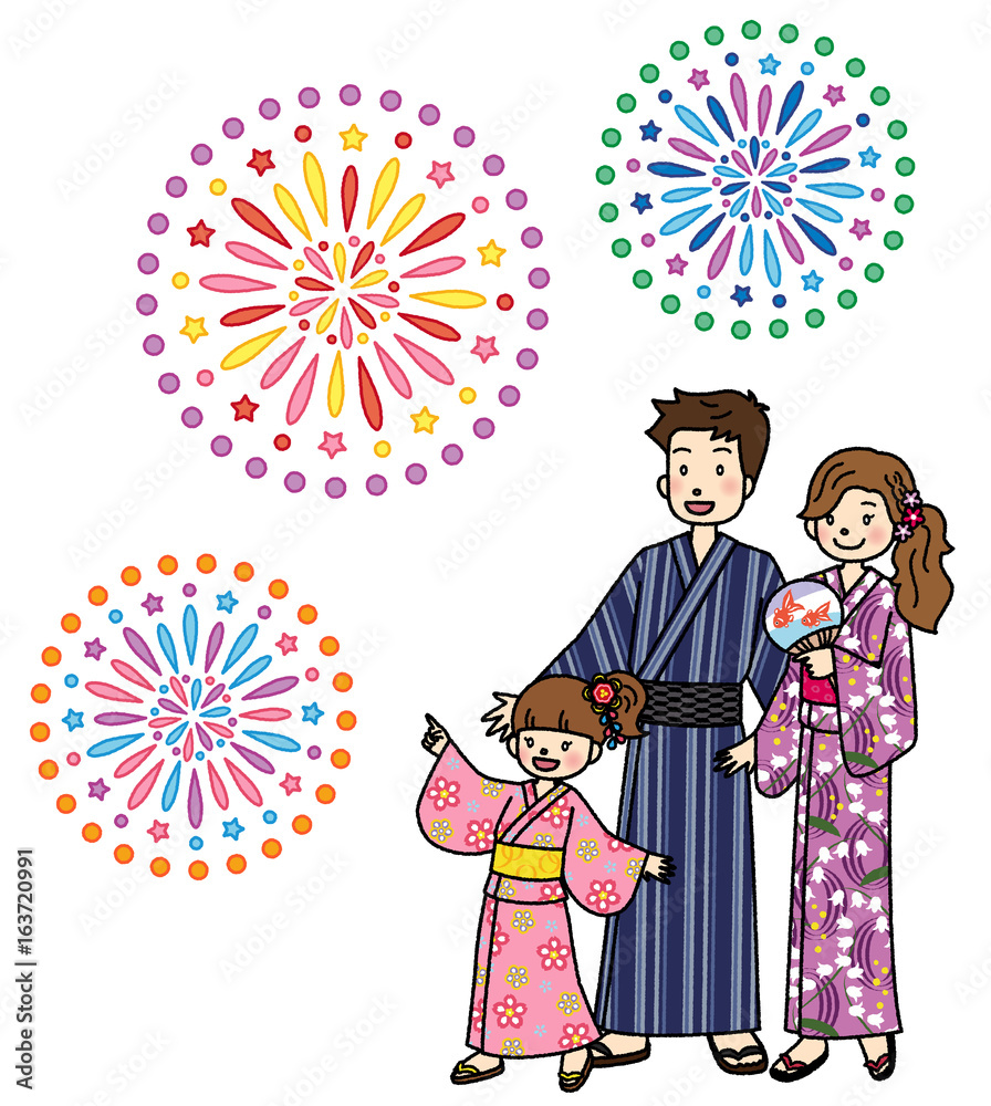 浴衣家族３人花火大会stock Vector Adobe Stock