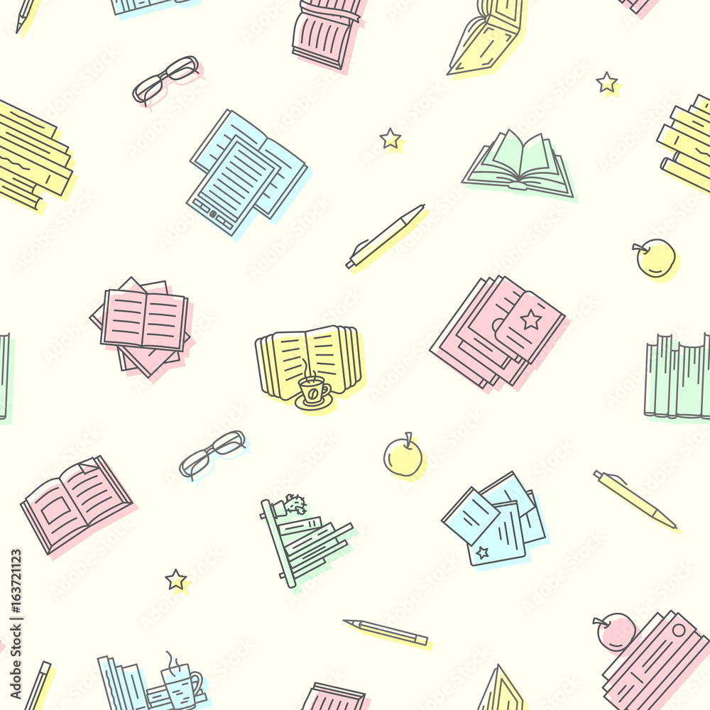 Thin lined book seamless pattern.