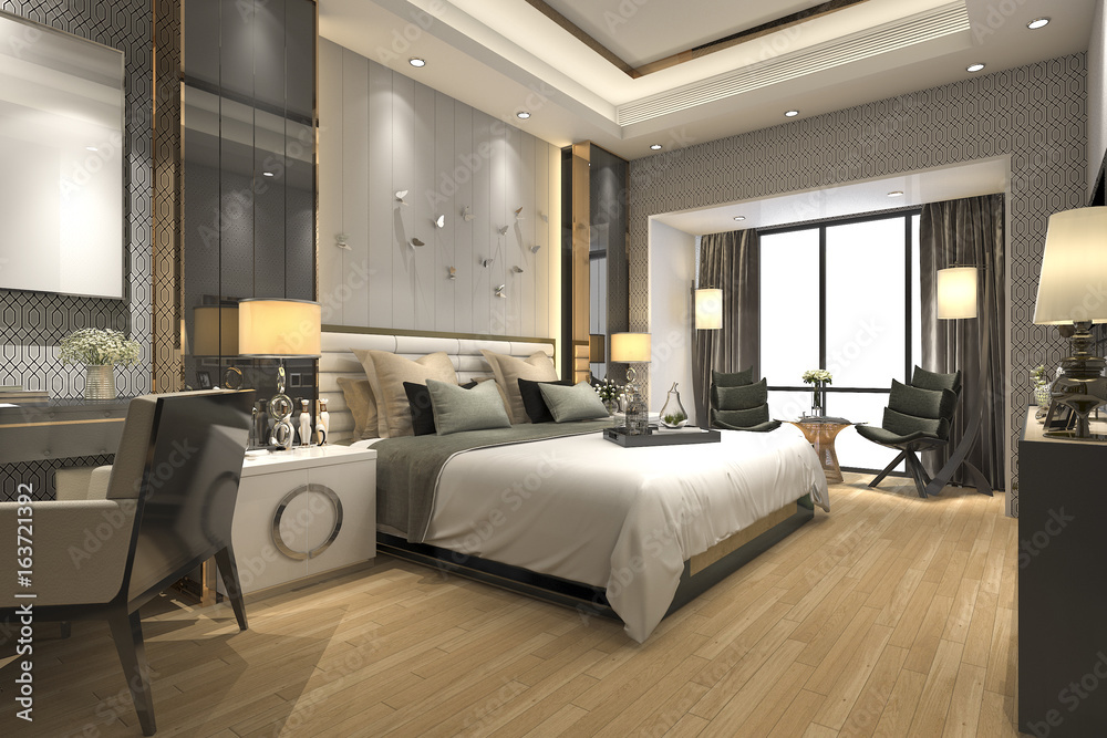 Φωτογραφία 3d rendering luxury modern bedroom suite in hotel