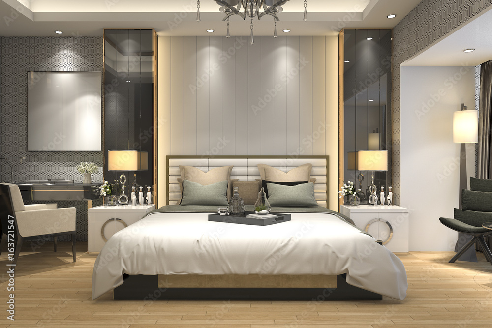 3d rendering luxury modern bedroom suite in hotel 3d rendering luxury modern bedroom suite in hotel