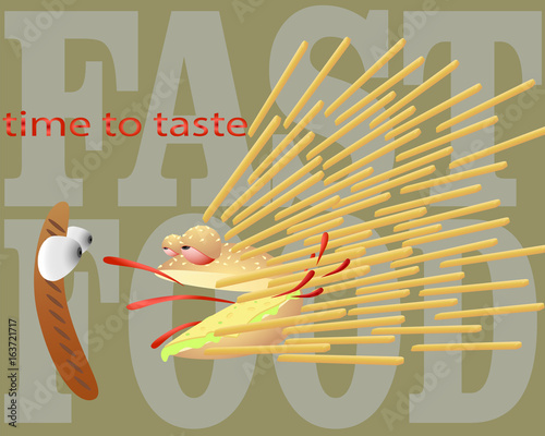Bun caught a sausage for hot dog / fast food / vector
