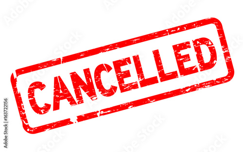Grunge red cancelled square rubber seal stamp on white background