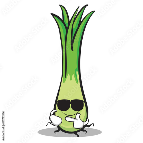 Super cool leek character cartoon