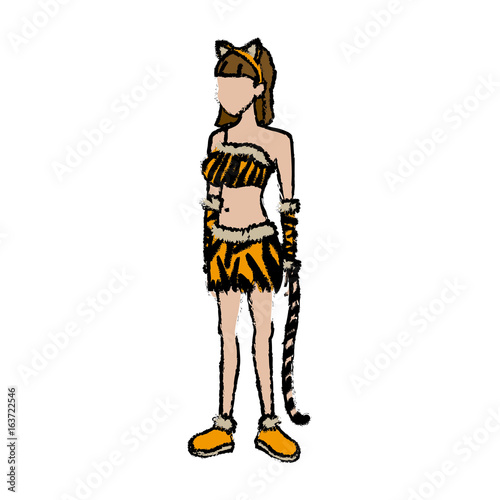 tigress woman in costume with ears tail party halloween © Jemastock