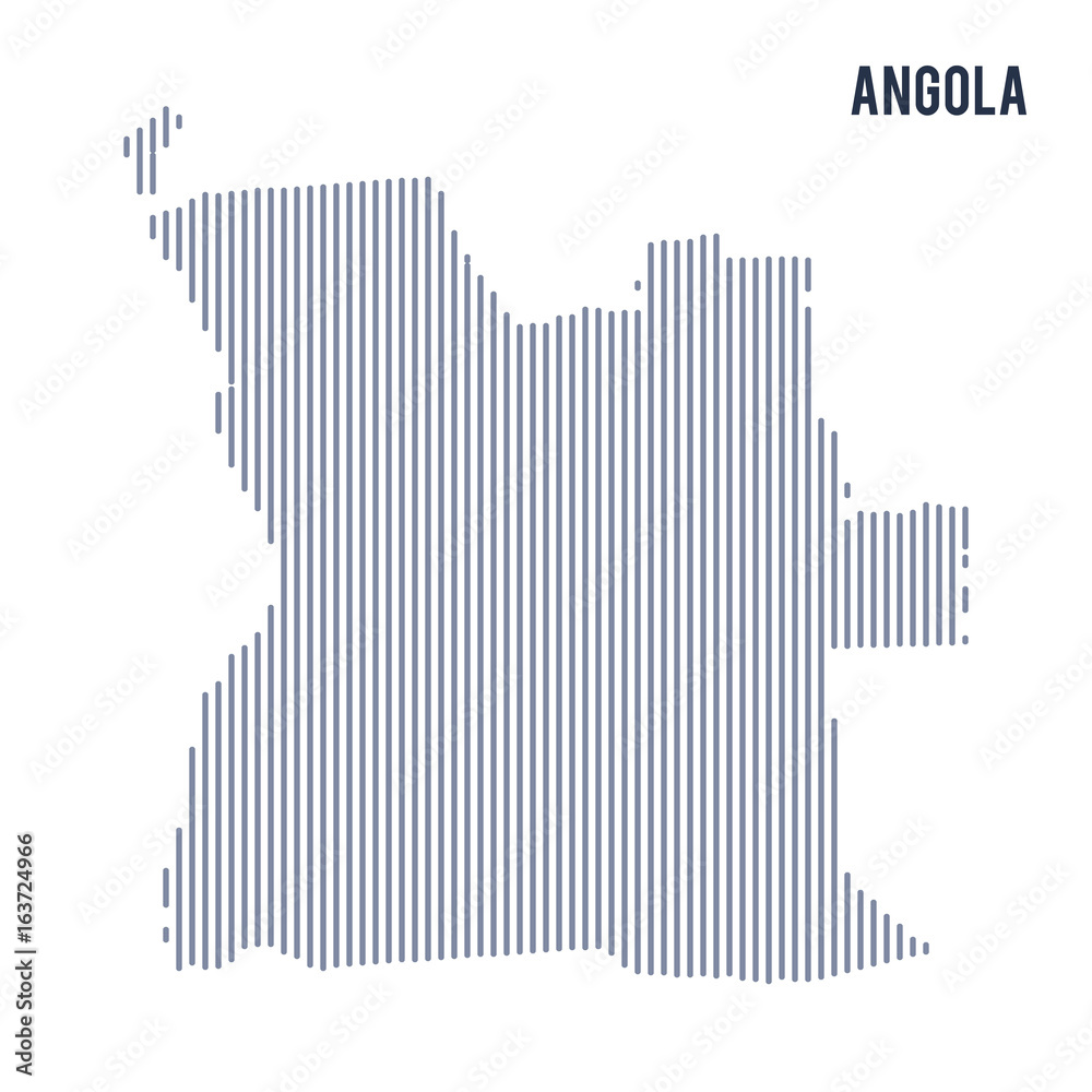 Vector abstract hatched map of Angola with vertical lines isolated on a white background.