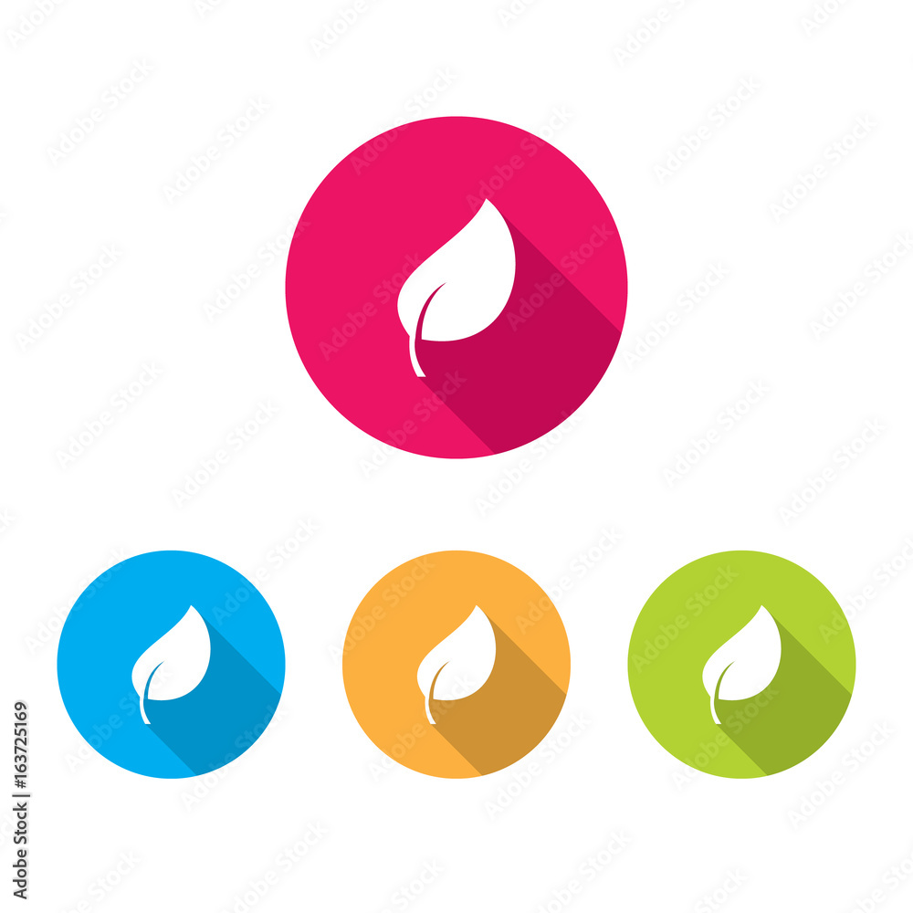 Modern Leaf Icons With Long Shadow Modern Leaf Icons With Long Shadow