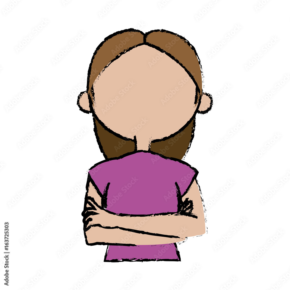 cartoon girl female character folded arms cartoon girl female character folded arms