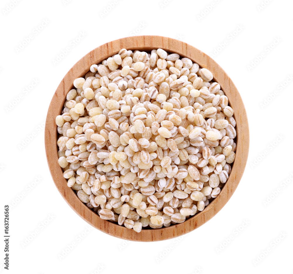 barley grain seed on wooden bowl background
