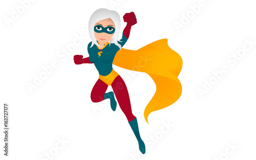 Superwoman mit weißen Haaren fliegt