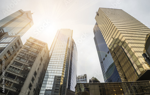 High angle view of modern architecture with lens flare Effect