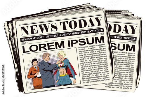 Beautiful girl superhero awarded a medal. Stock illustration.