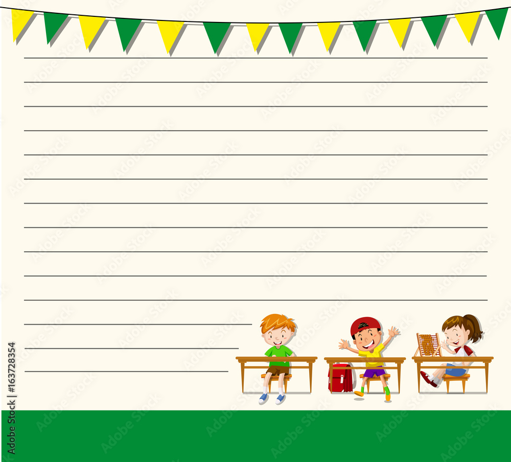 Fototapeta premium Line paper template with kids in classroom