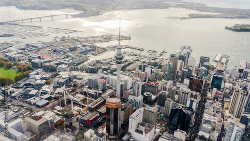 Auckland, New Zealand - May 24, 2017: Panoramic aerial view of the Auckland city downtown