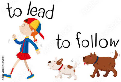 Opposite wordcard for to lead and to follow