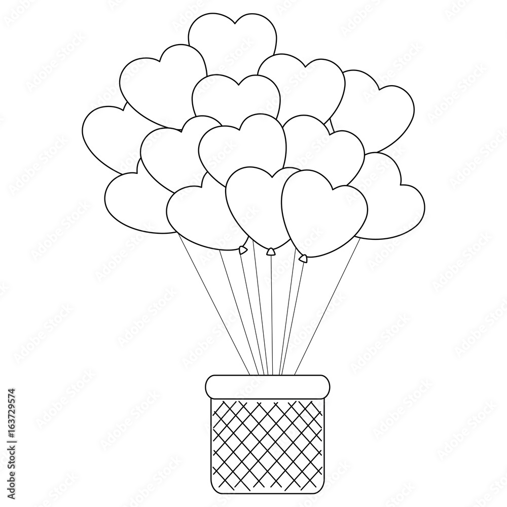 basket with balloons in heart shape icon over white background vector illustration basket with balloons in heart shape icon over white background vector illustration