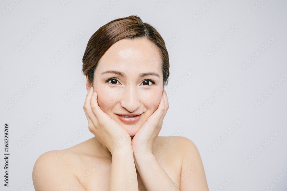 beauty woman who checks her skin, skin care, acne treatment beauty woman who checks her skin, skin care, acne treatment