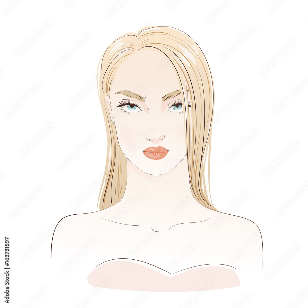 Beautiful sexy blonde woman portrait. Hand drawn vector illustration Beautiful sexy blonde woman portrait. Hand drawn vector illustration