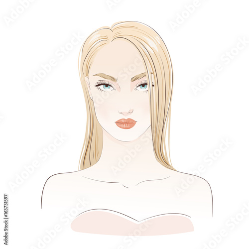 Beautiful sexy blonde woman portrait. Hand drawn vector illustration